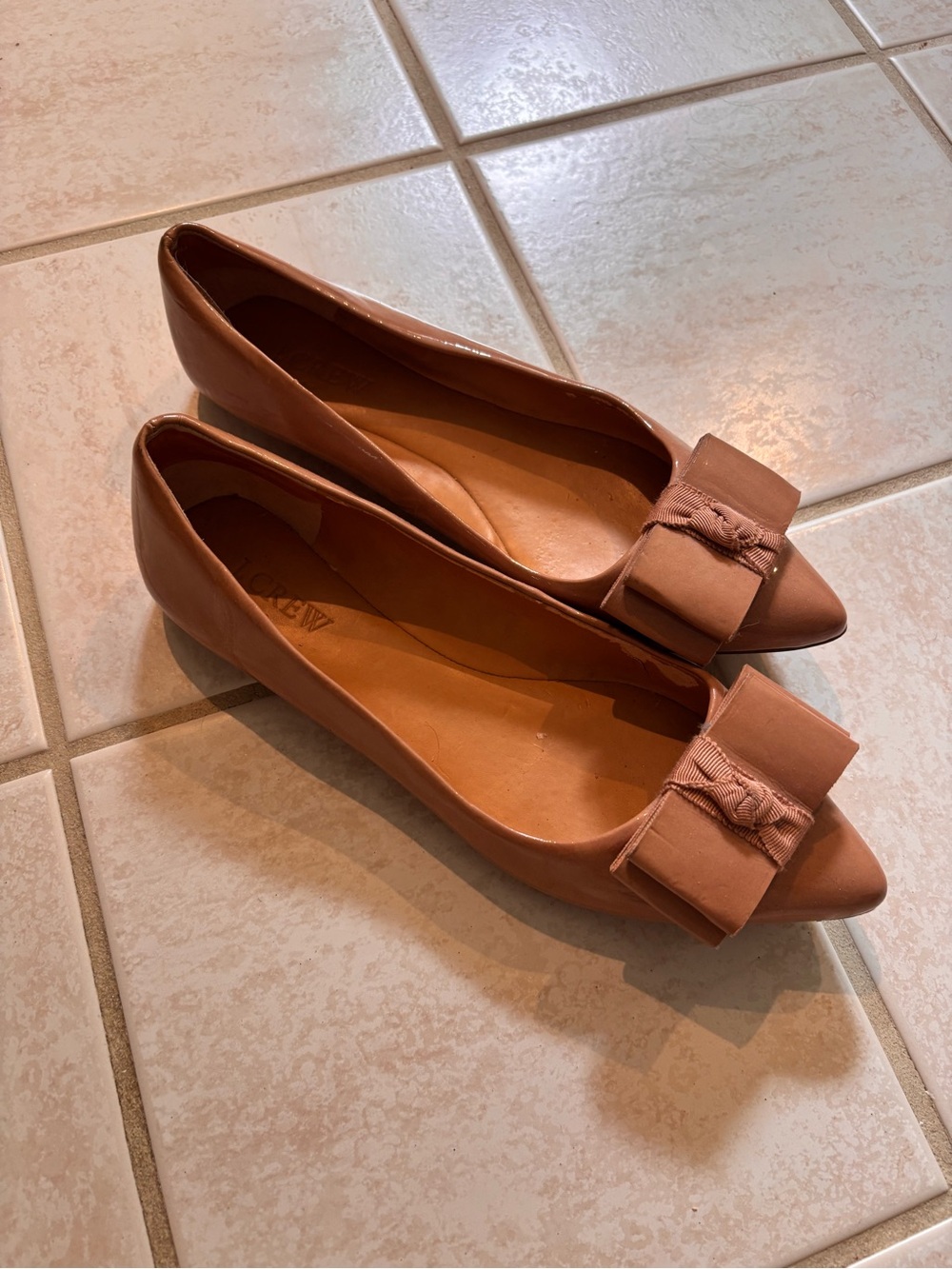 J. Crew Women's Pointed Toe Bow Flats in Dusty Pink-Tan